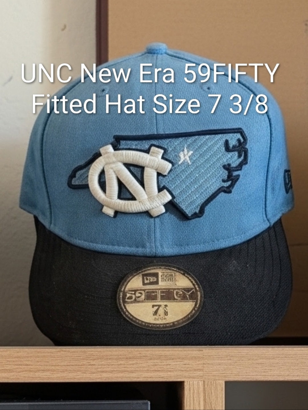 UNC New Era Light Blue and Black 59FIFTY Fitted Hat Size 7 3/8